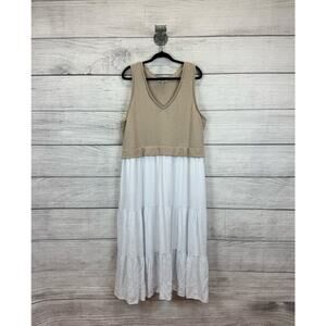 Cato Plus Size Tan & White Tiered Sleeveless Midi Dress Size 22/24W